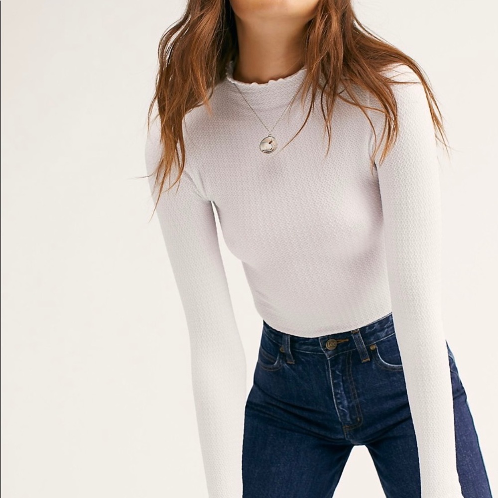 Free People White Long Sleeve Bodysuit